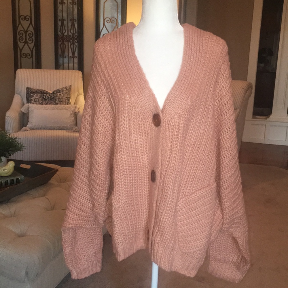 Chunky Knit Oversized Peach Sweater Cardigan β€οΈ - Picture 8 of 15